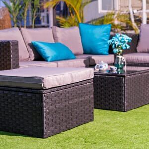 4 Seater Outdoor Sofa with Coffee Table & Ottoman.