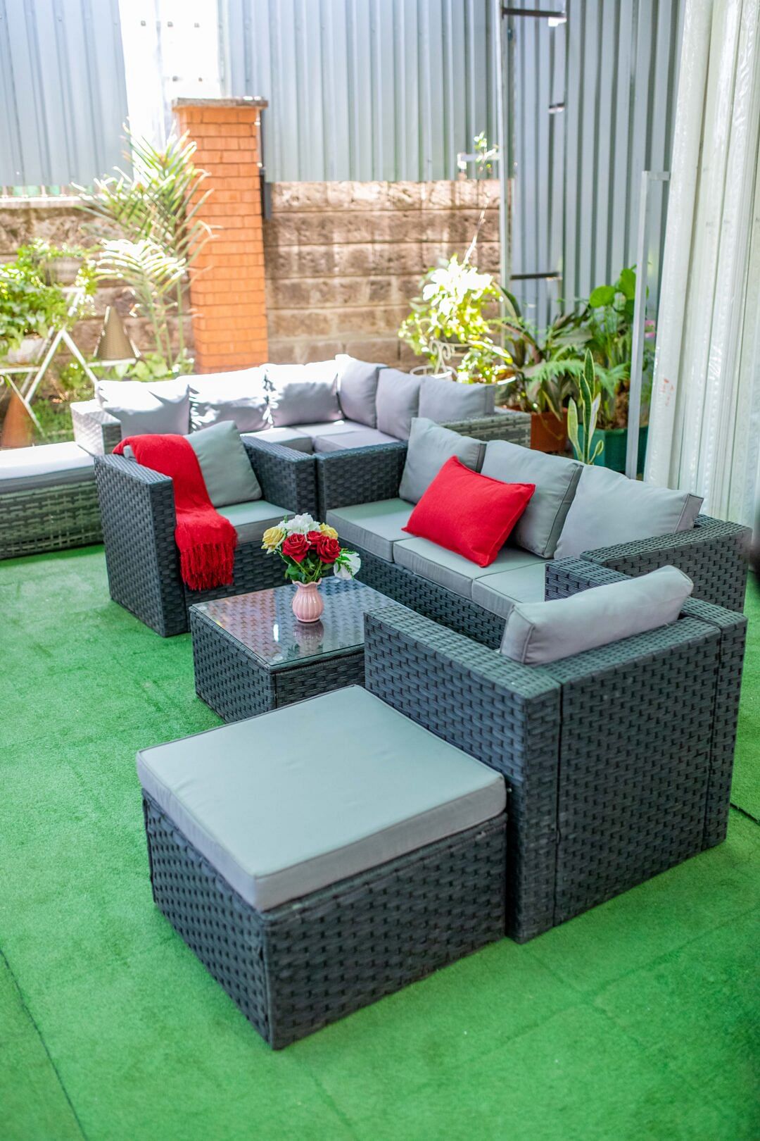 4 Seater Outdoor Sofa with Coffee Table & Ottoman.