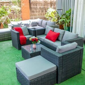 4 Seater Outdoor Sofa with Coffee Table & Ottoman.